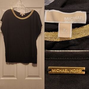 Michael Kors Cap Sleeve Top • Gold Toned Trim Scoop Neckline • Soft • XL